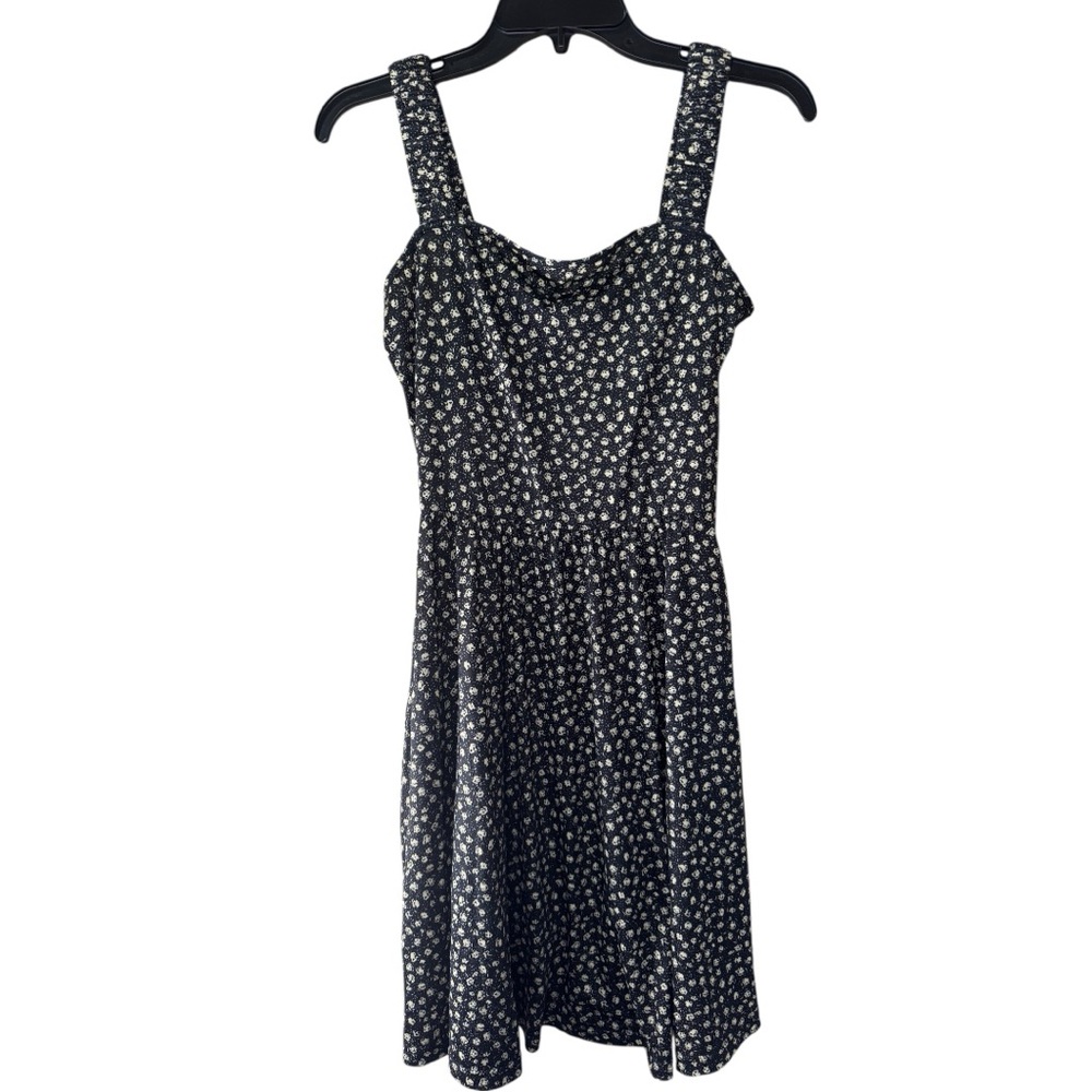 NEW‎ Sundress Square Neck Sleeveless High Waist A-line Midi Black floral Sz S